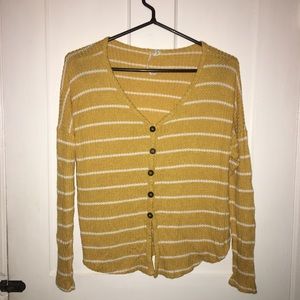 Yellow stripped waffle knit long sleeve T-shirt